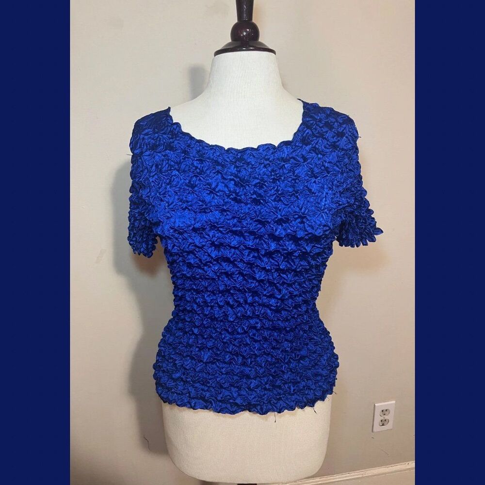 Y2K Textured Ruched Blue Top - Picture 3 of 4